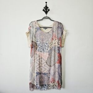 Piazza Del Tempio 100% Silk Paisley Dress Size S Made In Italy Sequin Sleeve